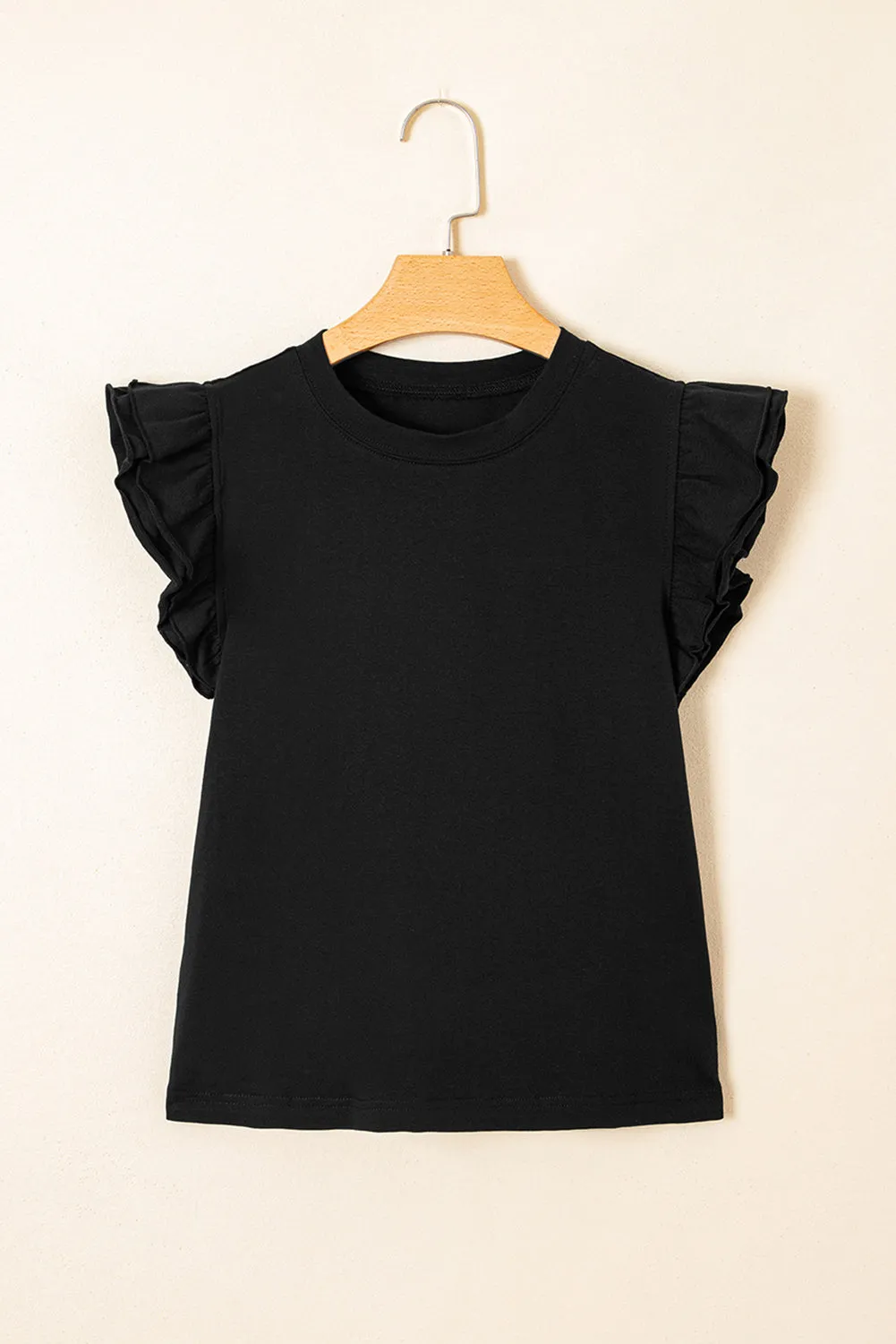 Black Ruffled Crew Neck Slim Fit Top sold by Beagle Boutique product image thumbnail 4