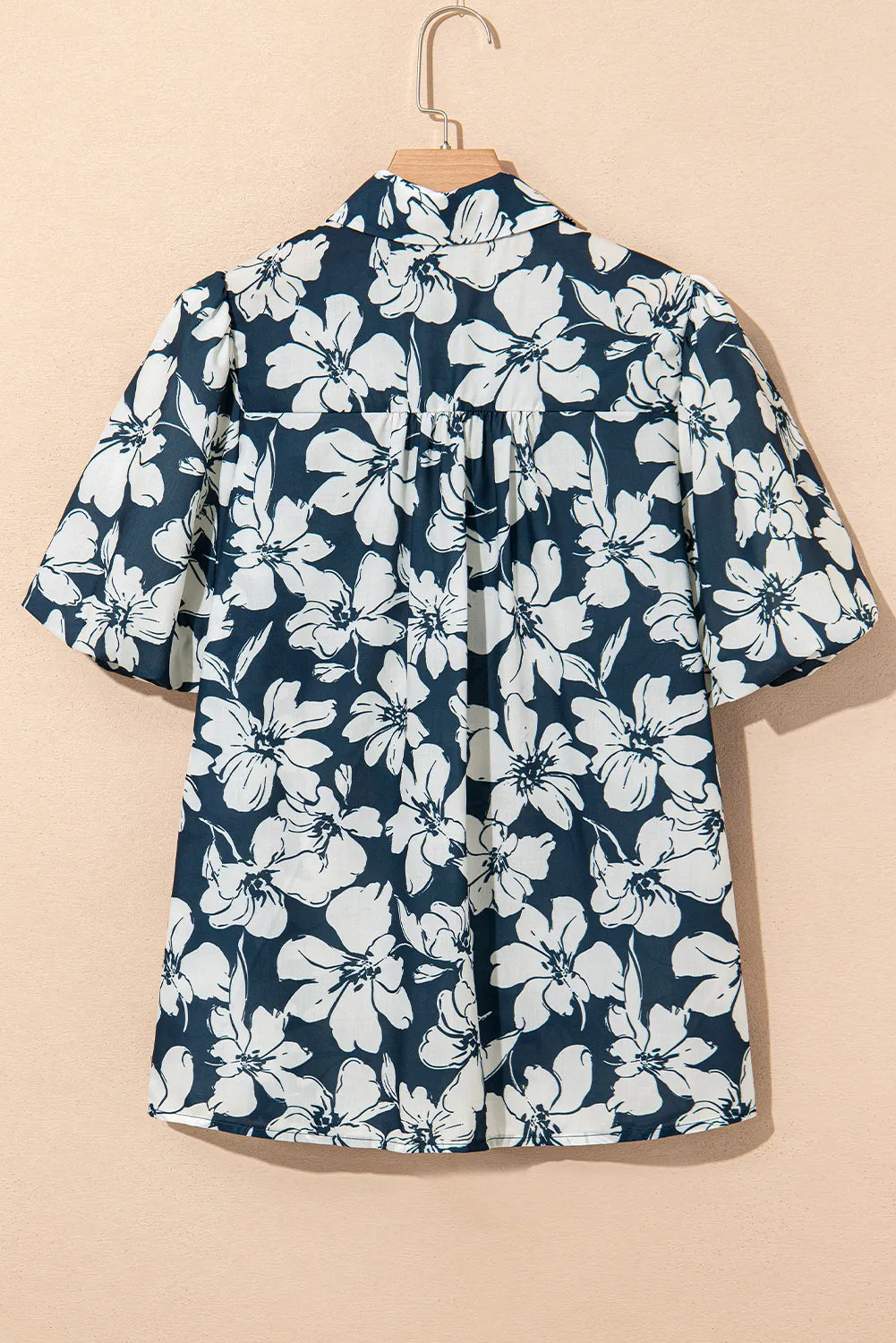 Blue Floral Short Puff Sleeve Summer Shirt sold by Beagle Boutique product image thumbnail 5