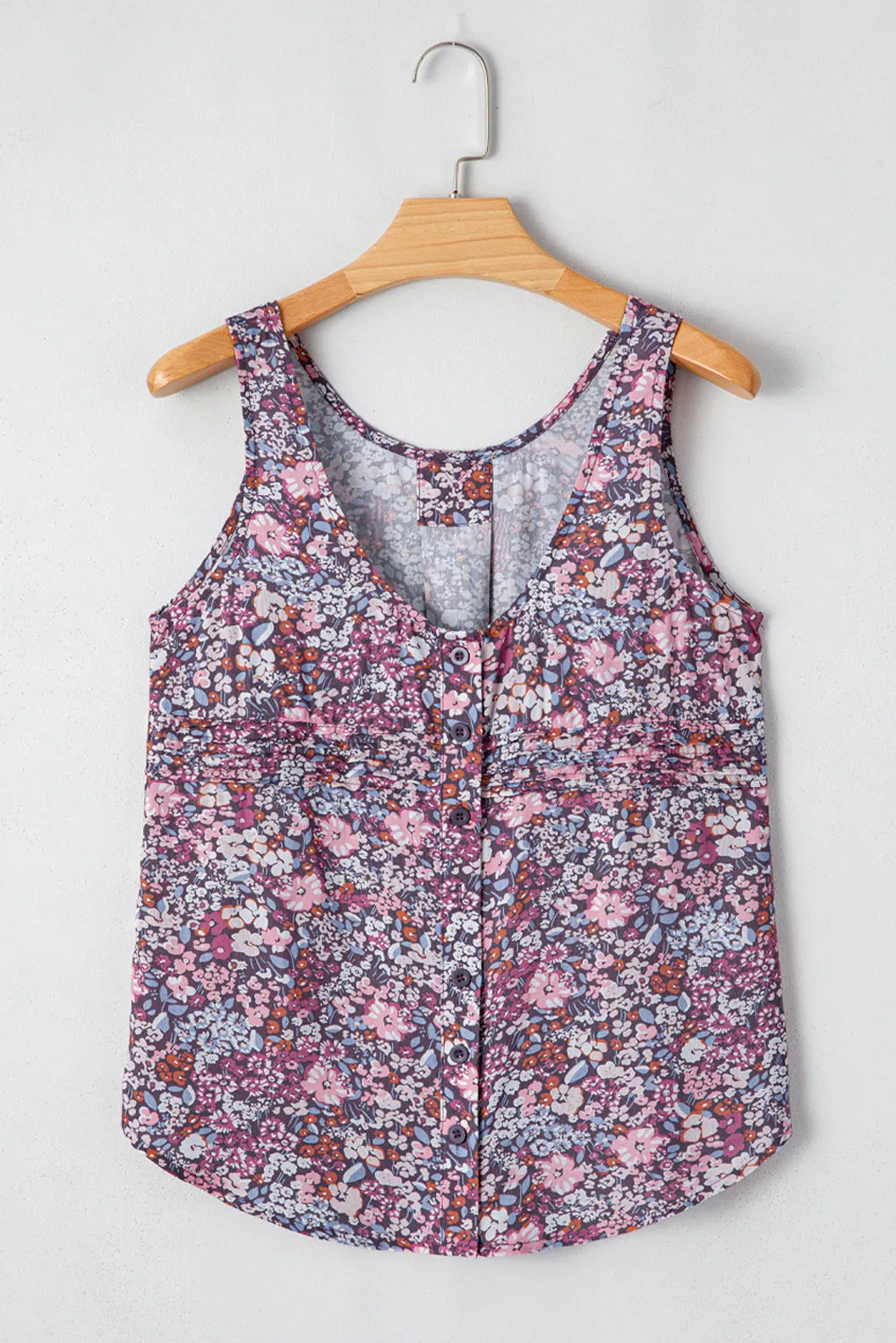 Boho Floral Pleated Buttoned Front Sleeveless Top sold by Beagle Boutique product image thumbnail 4