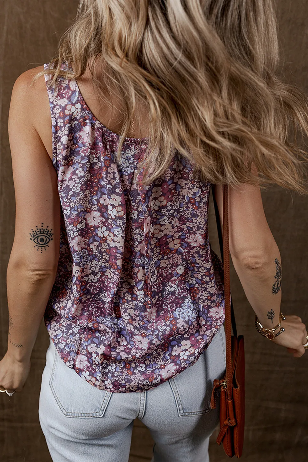 Boho Floral Pleated Buttoned Front Sleeveless Top sold by Beagle Boutique product image thumbnail 2