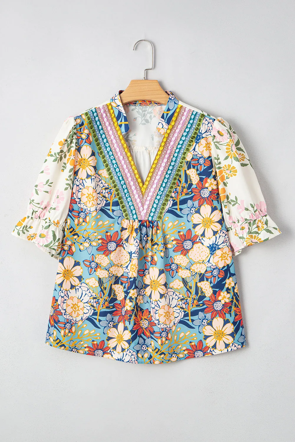 Multicolour Plus Size Floral Print Woven V Neck Half Sleeve Blouse sold by Beagle Boutique product image thumbnail 3