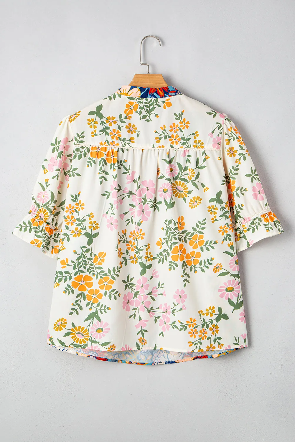 Multicolour Plus Size Floral Print Woven V Neck Half Sleeve Blouse sold by Beagle Boutique product image thumbnail 4