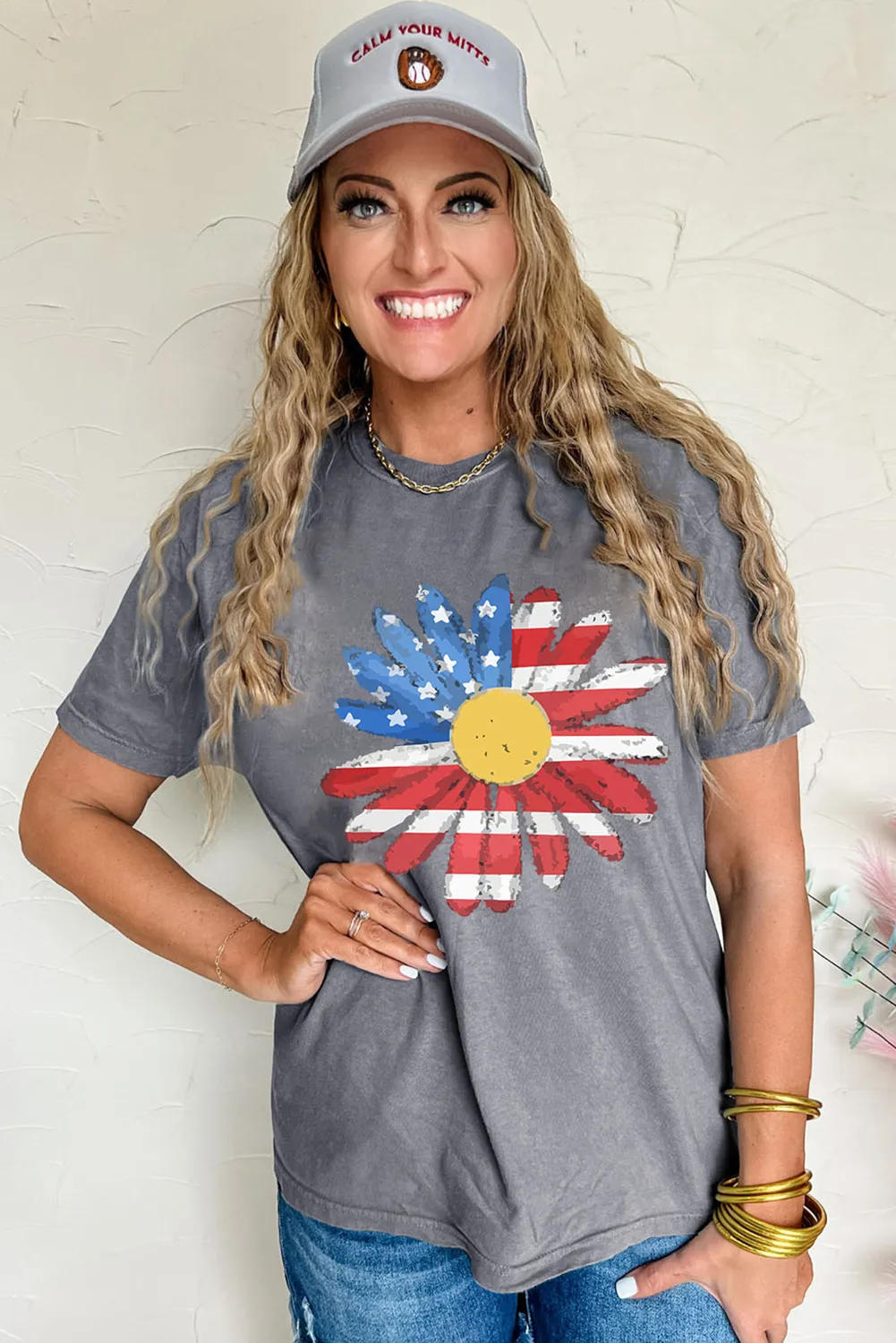 Grey Flag Pattern Sunflower Graphic Crew Neck Tee sold by Beagle Boutique product image thumbnail 3