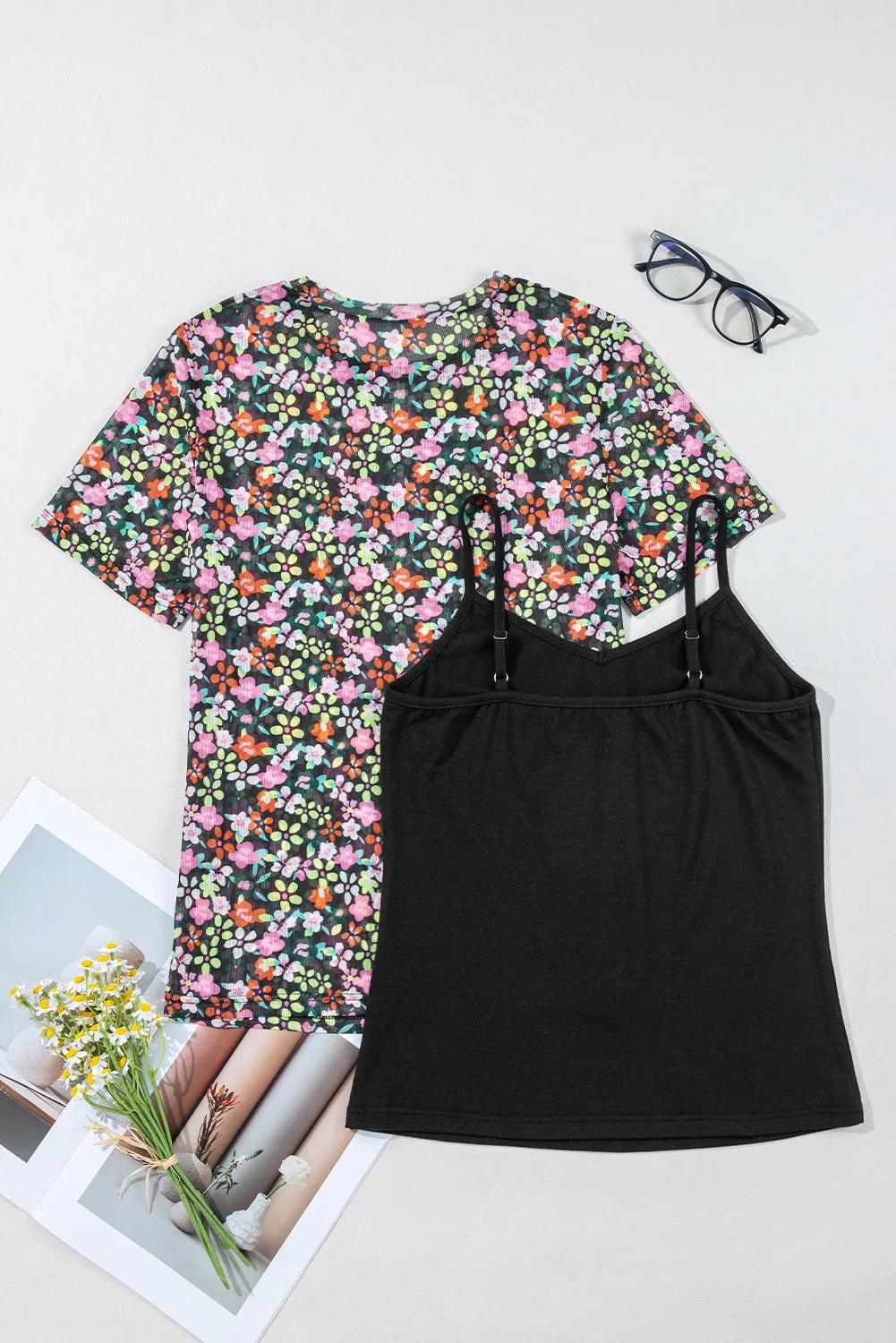 Black Sheer Floral Mesh Round Neck T-Shirt sold by Beagle Boutique product image thumbnail 5