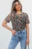Black Sheer Floral Mesh Round Neck T-Shirt sold by Beagle Boutique