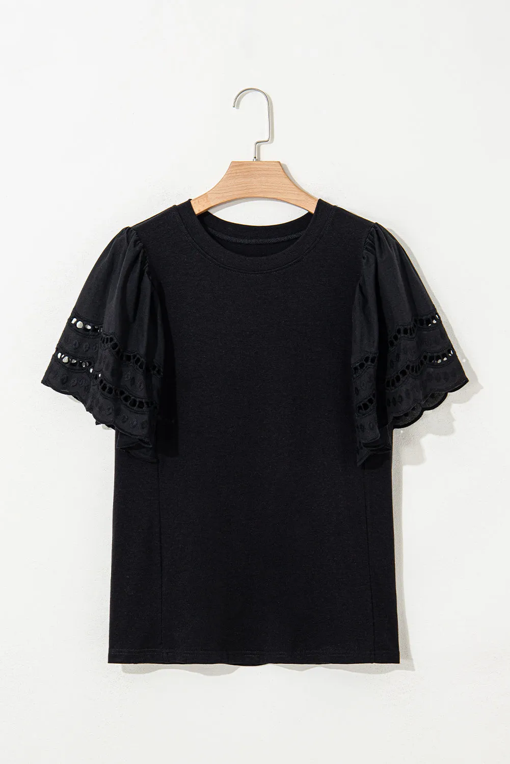 Black Hollow Out Embroidered Short Sleeve Top sold by Beagle Boutique product image thumbnail 4