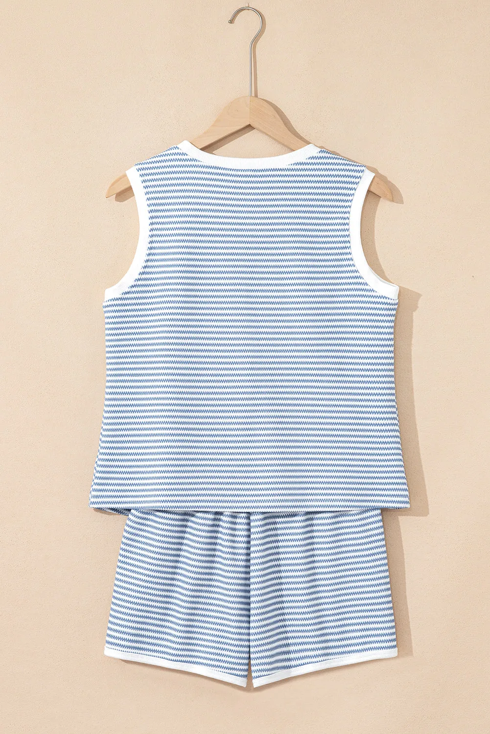 Myosotis Contrast Trim Striped Vest Drawstring Shorts Co-ord Set sold by Beagle Boutique product image thumbnail 4