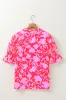 Red Floral Split V-Neck Ruffled Short Sleeve Blouse Top sold by Beagle Boutique