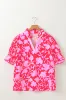 Red Floral Split V-Neck Ruffled Short Sleeve Blouse Top sold by Beagle Boutique