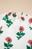 Beige Floral Print Shirred Split Neck Short Sleeve Blouse sold by Beagle Boutique