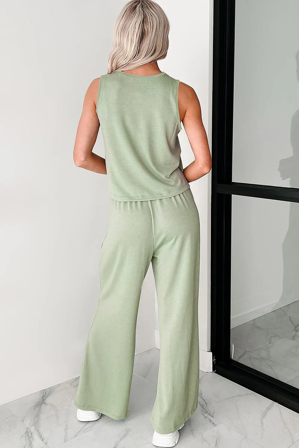 Green Textured Tank Top and Drawstring High Waist Trousers Co-ord Set sold by Beagle Boutique product image thumbnail 2