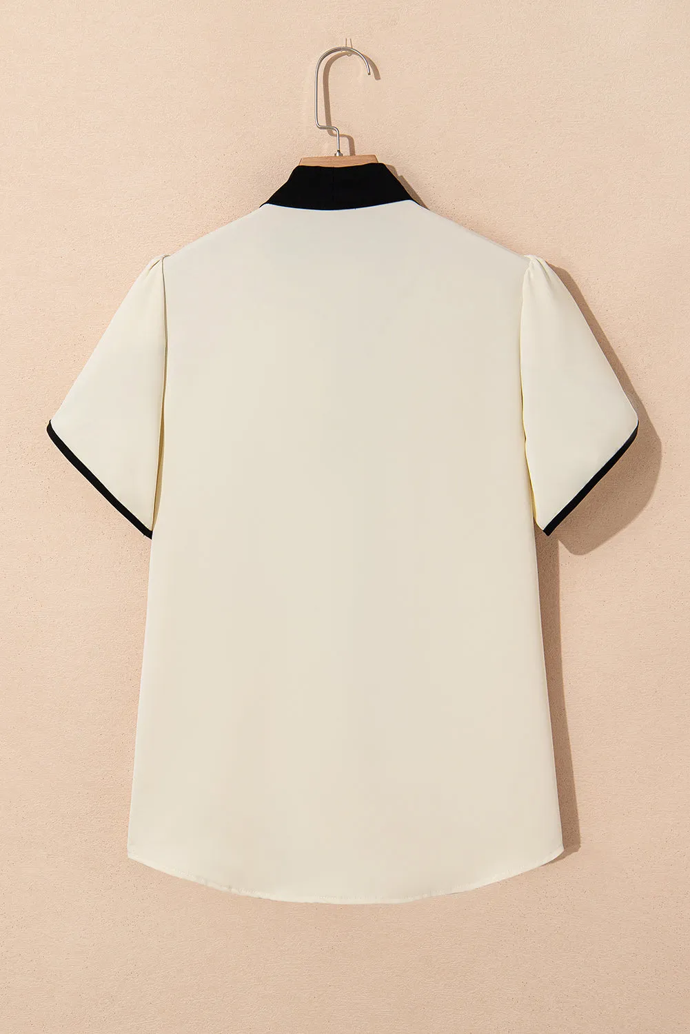 Bow Knot Neckline Contrast Stripe Short Sleeve Blouse sold by Beagle Boutique product image thumbnail 5