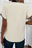 Bow Knot Neckline Contrast Stripe Short Sleeve Blouse sold by Beagle Boutique