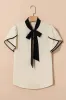 Bow Knot Neckline Contrast Stripe Short Sleeve Blouse sold by Beagle Boutique