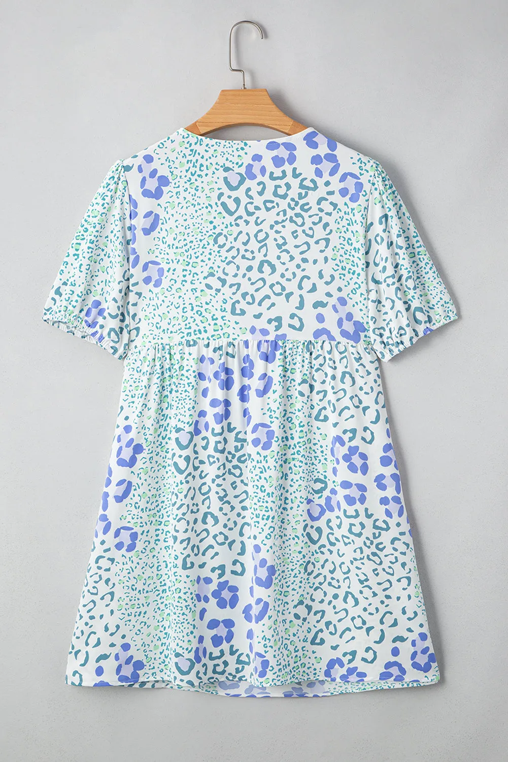 Blue Leopard Contrast Bow Puff Sleeve Mini Dress sold by Beagle Boutique product image thumbnail 4