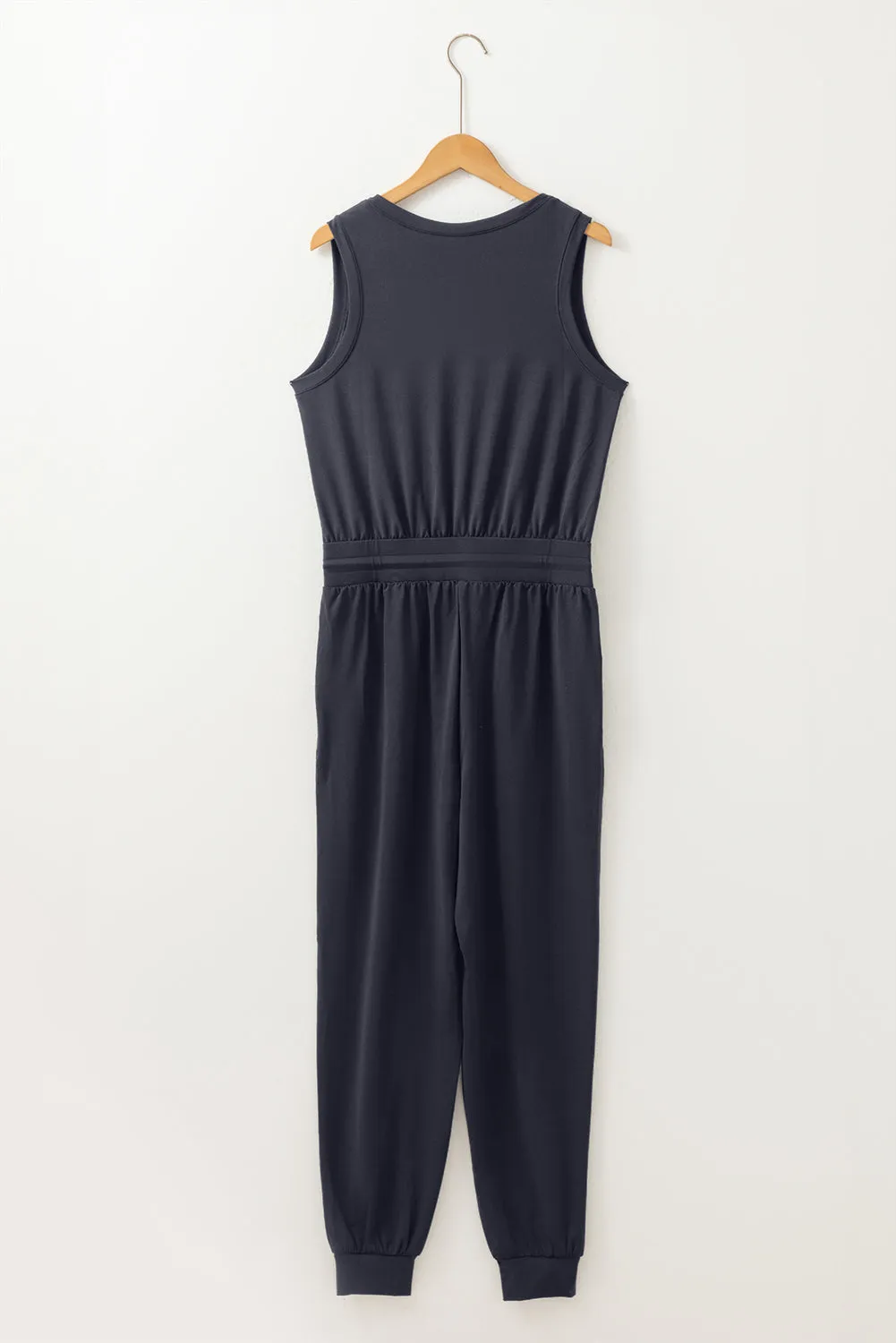 Black Casual Tank Style Tie Waist Pocketed Jogger Jumpsuit sold by Beagle Boutique product image thumbnail 5