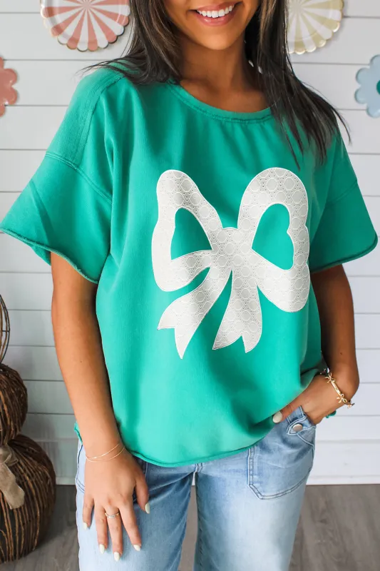 Bow Raw Edge Drop Shoulder Casual T Shirt sold by Beagle Boutique
