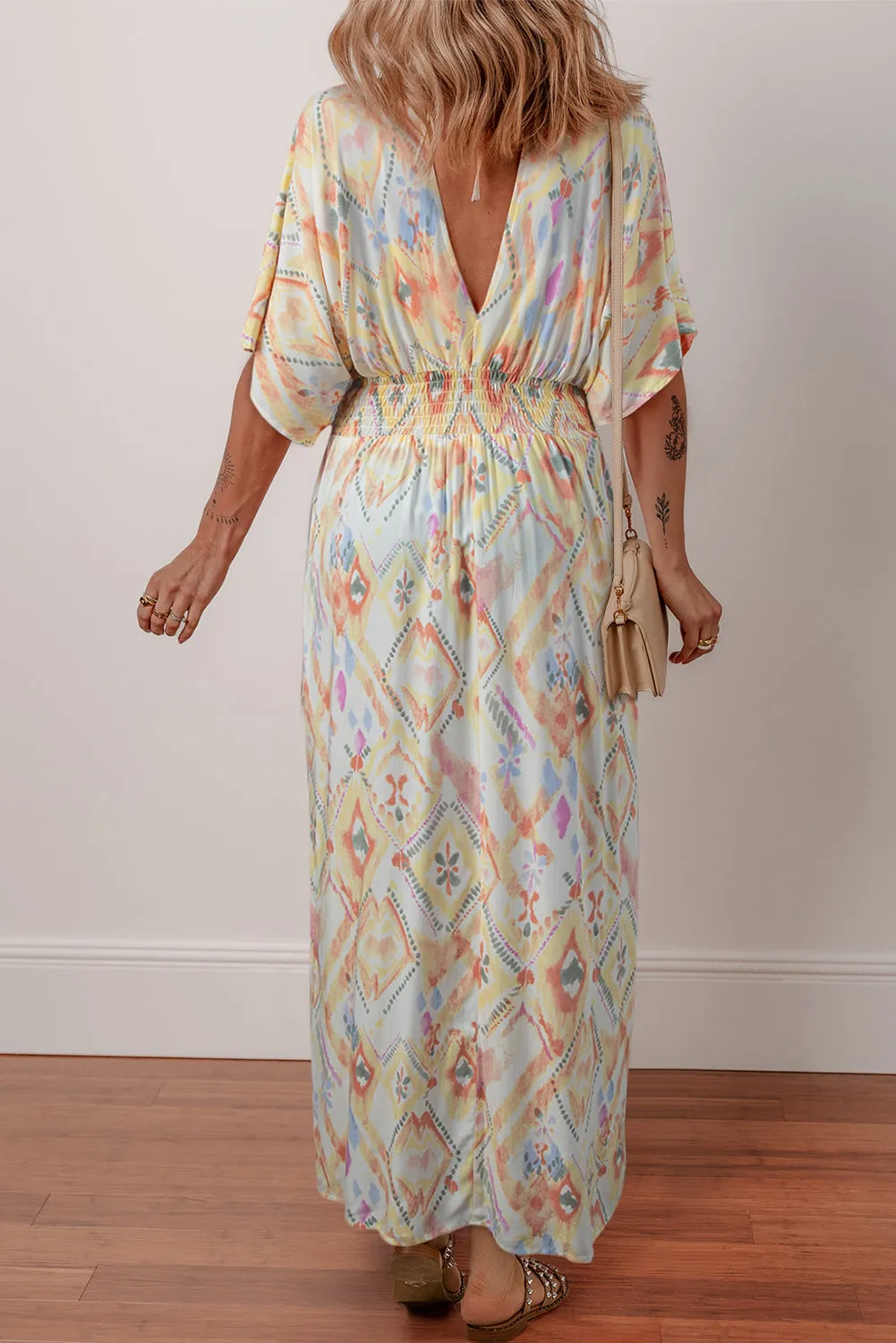 Multicolour Geometric Print Half Sleeve Shirred Maxi Dress sold by Beagle Boutique product image thumbnail 2
