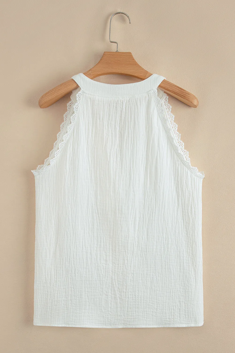 White Textured Lace Trim Pure Cotton Sleeveless Top sold by Beagle Boutique product image thumbnail 5