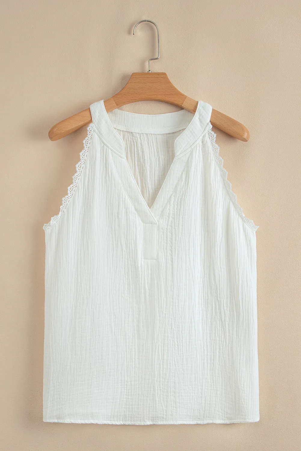 White Textured Lace Trim Pure Cotton Sleeveless Top sold by Beagle Boutique product image thumbnail 4