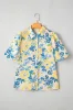 Blue Floral Striped Mixed Print Puff Short Sleeve Blouse sold by Beagle Boutique