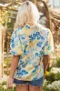 Blue Floral Striped Mixed Print Puff Short Sleeve Blouse sold by Beagle Boutique