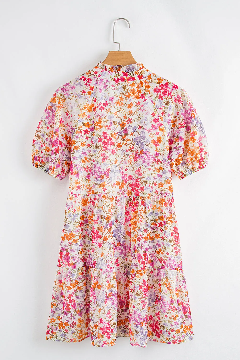 Red Floral Puff Sleeve V-Neck Tiered Mini Dress sold by Beagle Boutique product image thumbnail 5