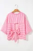 Pink Stripe Bowknot Cutout Back Drop Shoulder Wide Bracelet Sleeve Loose Tee sold by Beagle Boutique