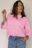Pink Stripe Bowknot Cutout Back Drop Shoulder Wide Bracelet Sleeve Loose Tee sold by Beagle Boutique