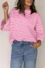 Pink Stripe Bowknot Cutout Back Drop Shoulder Wide Bracelet Sleeve Loose Tee sold by Beagle Boutique