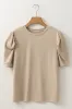 Parchment Solid Color Ruched Puff Sleeve T Shirt sold by Beagle Boutique