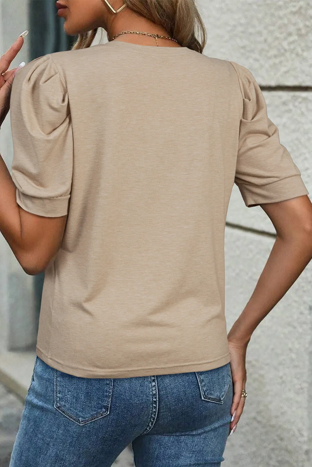 Parchment Solid Colour Ruched Puff Sleeve T Shirt sold by Beagle Boutique product image thumbnail 2
