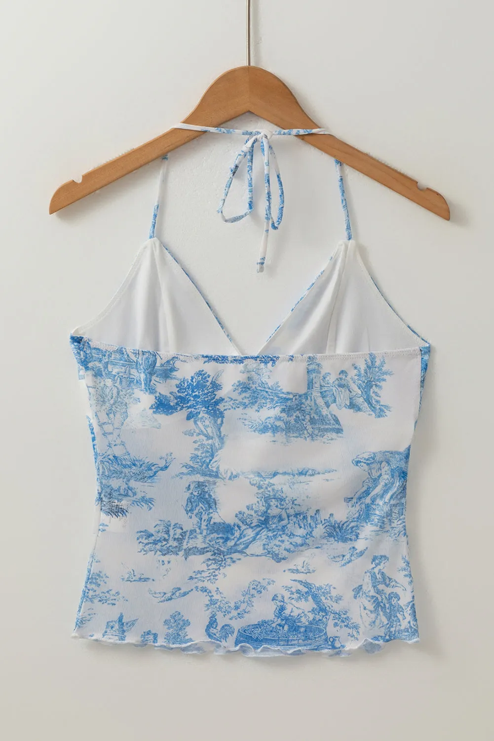 Sky Blue Random Printed Mesh Bow Detail Halterneck Cami Top sold by Beagle Boutique product image thumbnail 5
