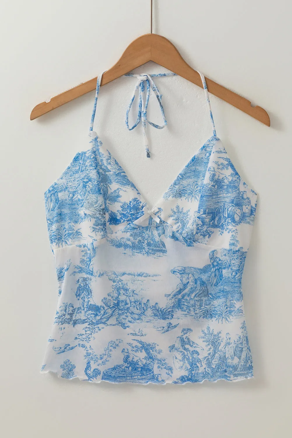 Sky Blue Random Printed Mesh Bow Detail Halterneck Cami Top sold by Beagle Boutique product image thumbnail 4