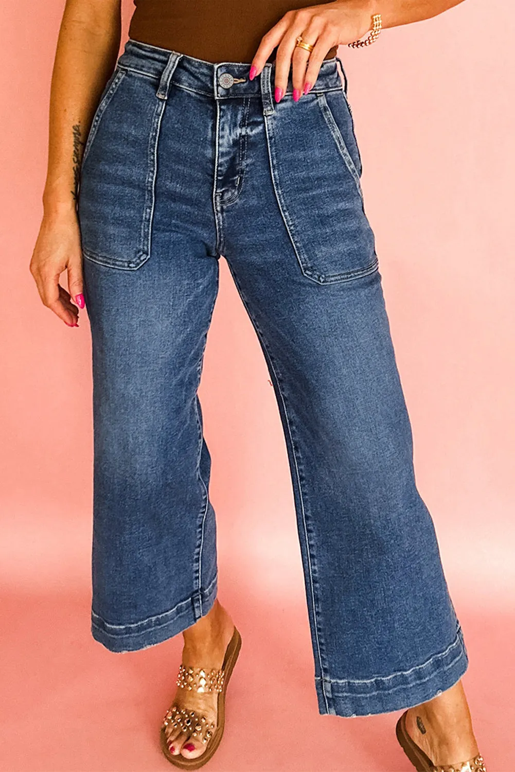 Ashleigh Blue Cropped High Rise Wide Leg Jeans sold by Beagle Boutique