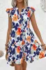 Floral Print Notched Neck Flutter Sleeve Mini Dress sold by Beagle Boutique