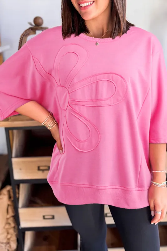 Sachet Pink Floral Patched Half Sleeve Tunic Top sold by Beagle Boutique
