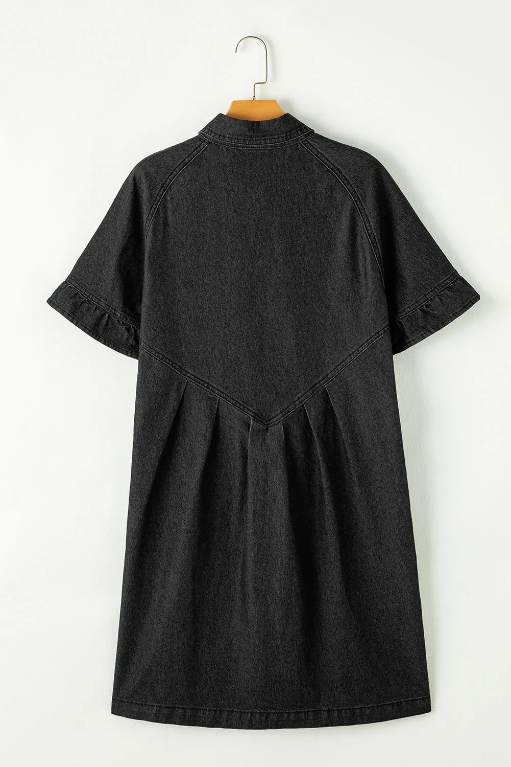 Ruffled Short Sleeve Button Up Loose Denim Shirt Dress sold by Beagle Boutique product image thumbnail 4