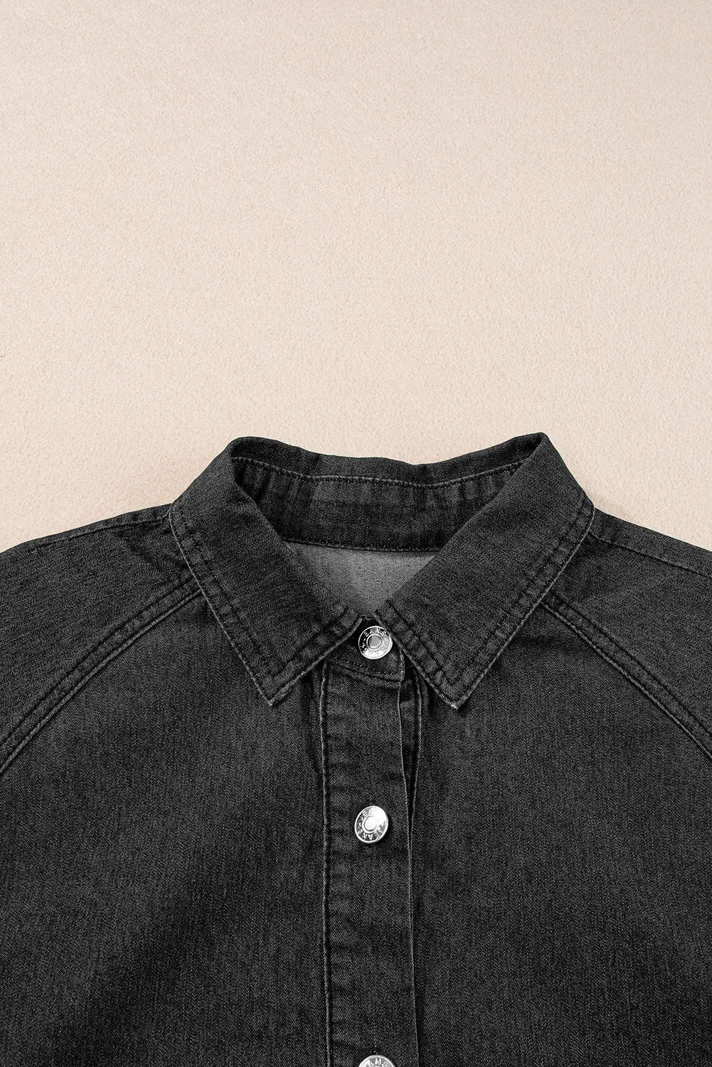 Ruffled Short Sleeve Button Up Loose Denim Shirt Dress sold by Beagle Boutique product image thumbnail 5