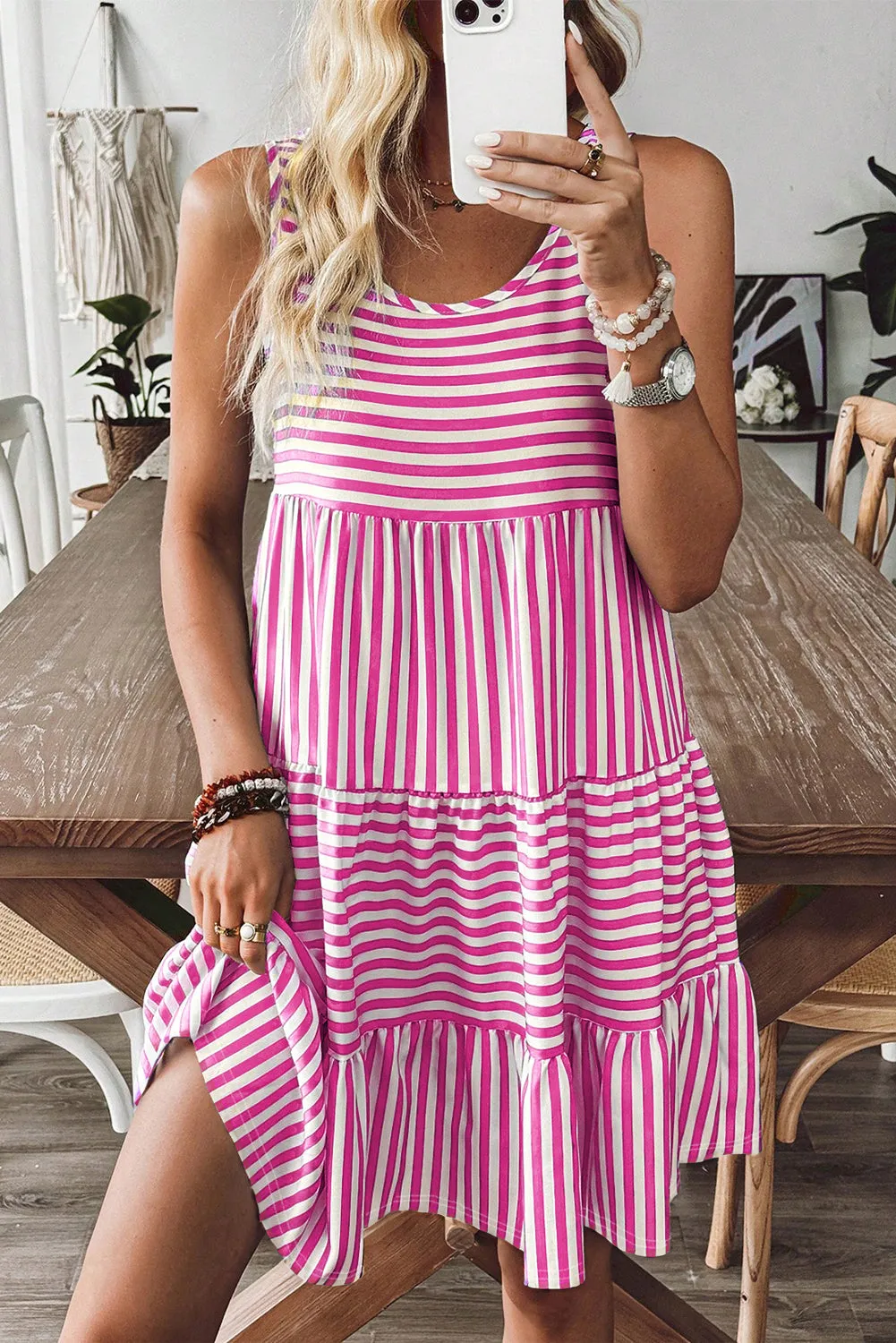 Stripe U-Neck Sleeveless Loose Fit Mini Dress sold by Beagle Boutique product image thumbnail 3