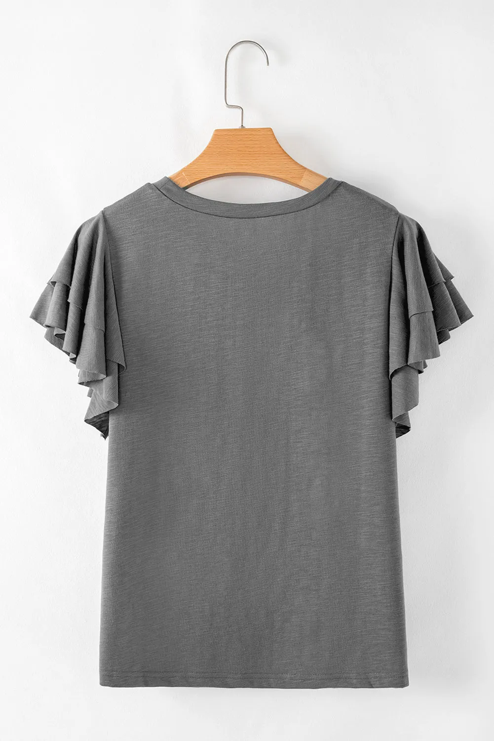 Dark Grey Double Ruffled Short Sleeve Plus Size Top sold by Beagle Boutique product image thumbnail 2