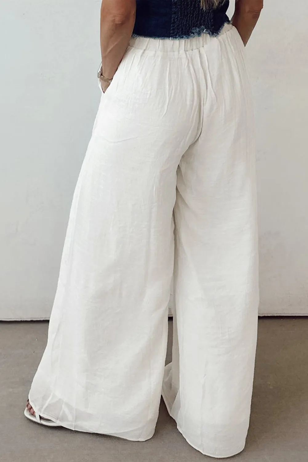 White Pleated Wide Leg Casual Trousers sold by Beagle Boutique product image thumbnail 2