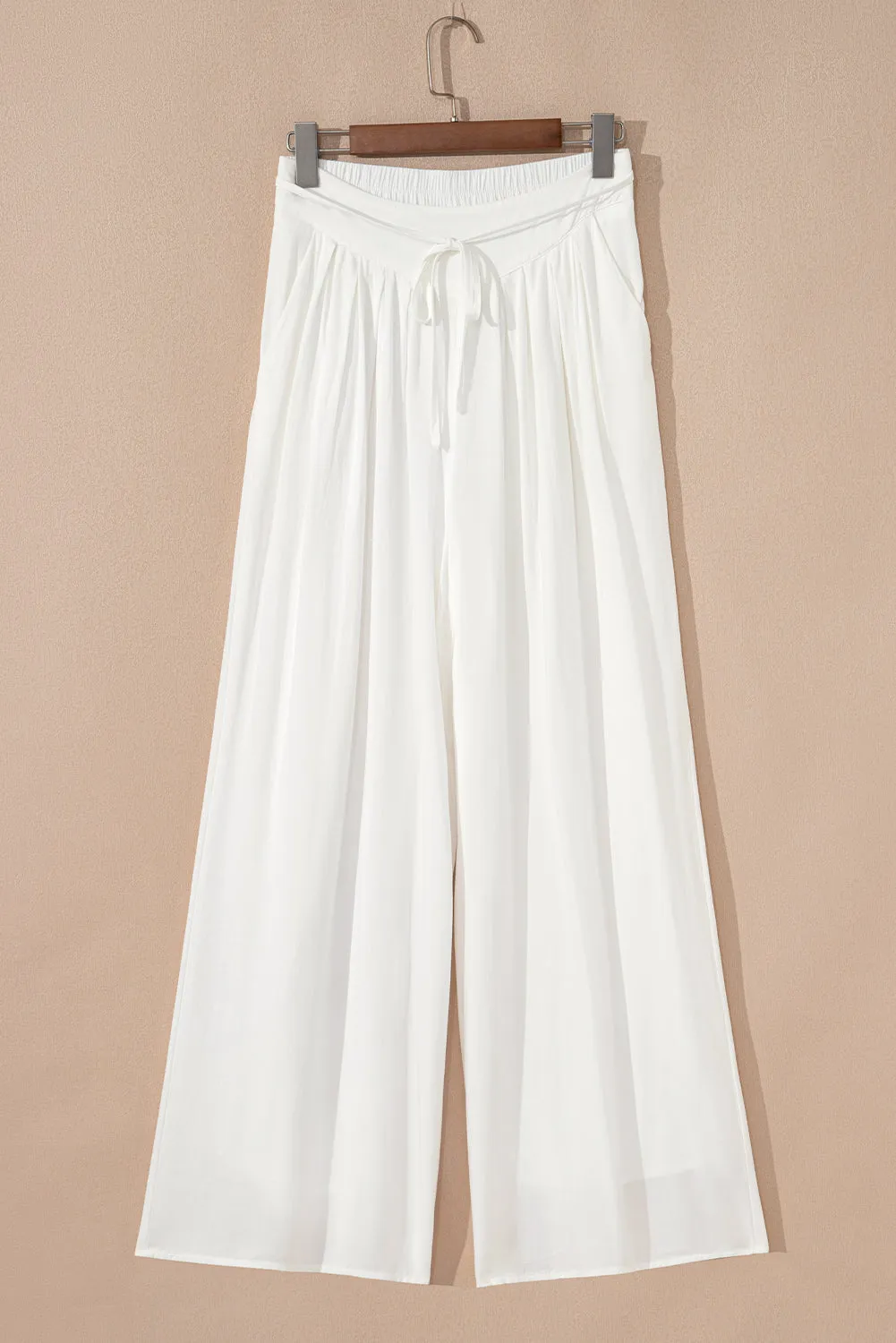 White Pleated Wide Leg Casual Trousers sold by Beagle Boutique product image thumbnail 4