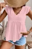 Textured Ruffled Trim V-Neck Flutter Flowy Top sold by Beagle Boutique