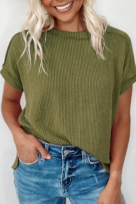 Jungle Green Textured Knit Exposed Stitching T-shirt sold by Beagle Boutique