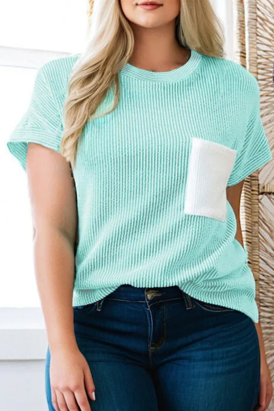 Twisted Rib Contrast Pocket Knit Crew Neck Plus Size T-Shirt sold by Beagle Boutique