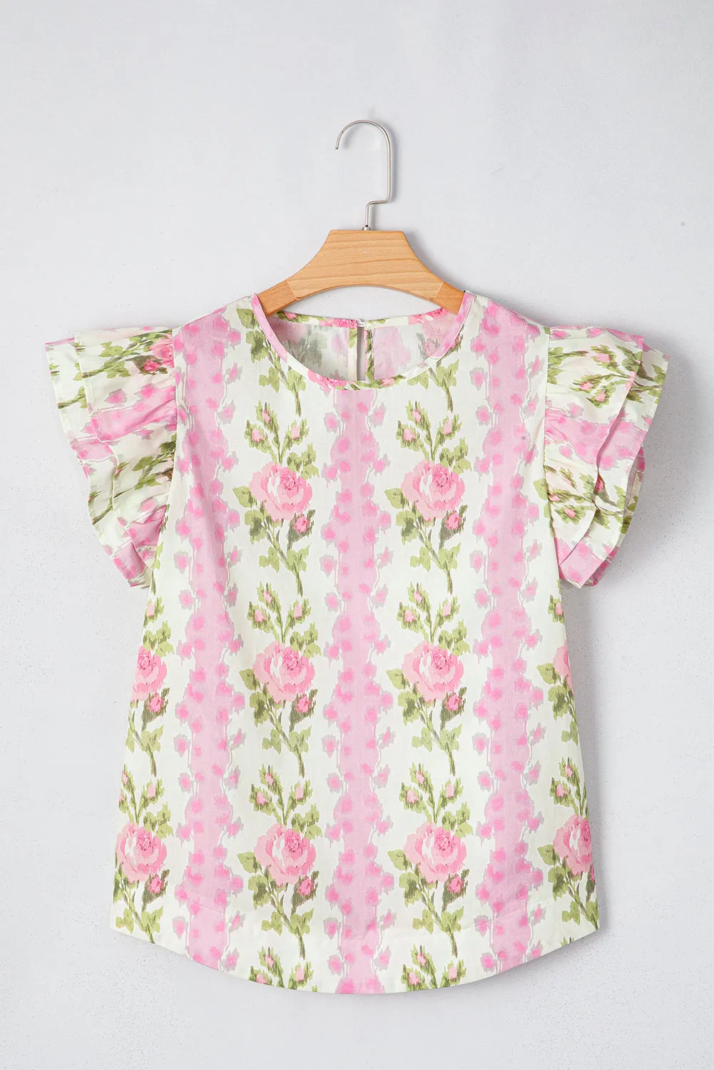 Pink Floral Print Ruffled Sleeve Summer Top sold by Beagle Boutique product image thumbnail 4