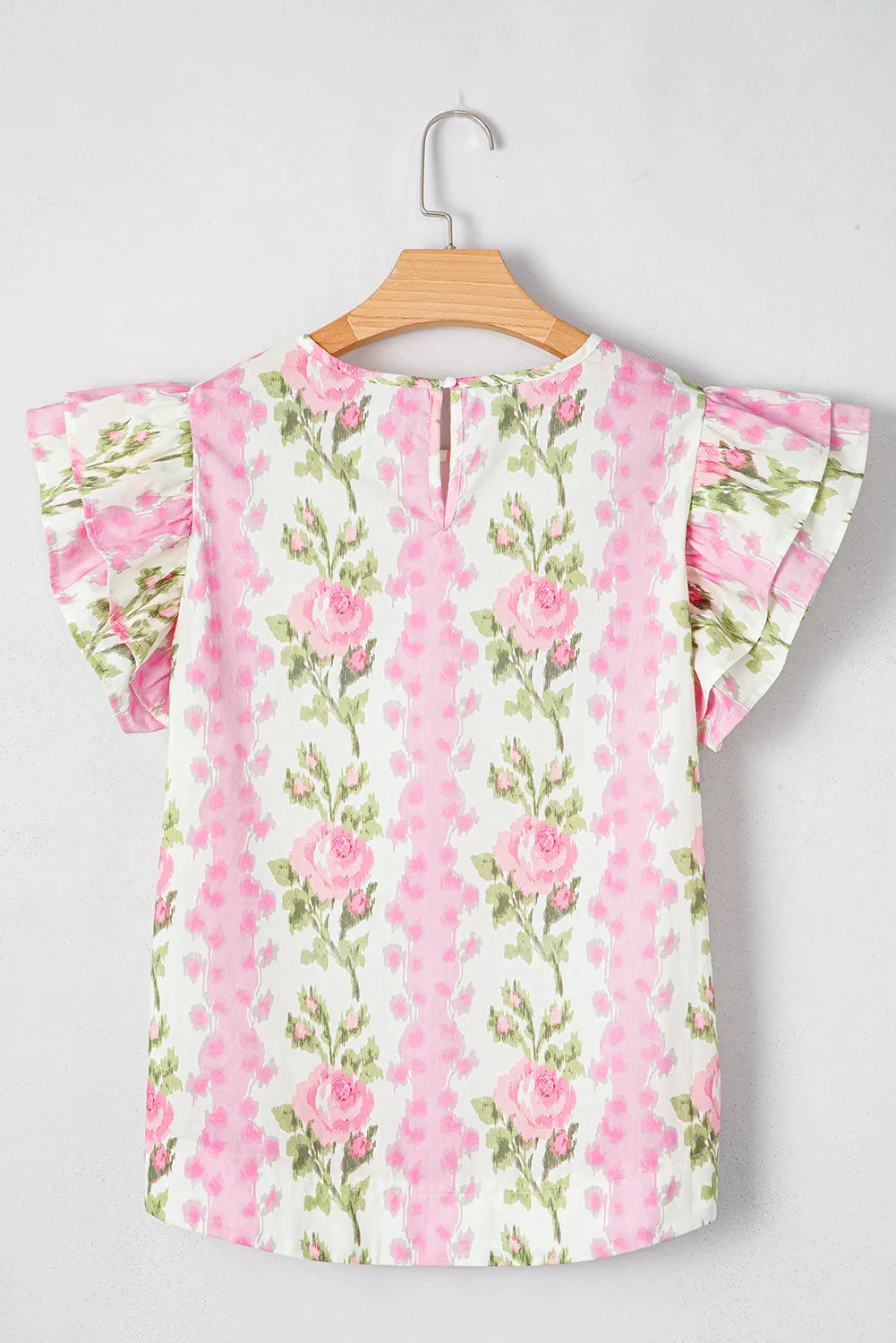 Pink Floral Print Ruffled Sleeve Summer Top sold by Beagle Boutique product image thumbnail 5