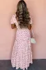 Pink Ruffled Shirred Bodice Tiered Floral Maxi Dress sold by Beagle Boutique