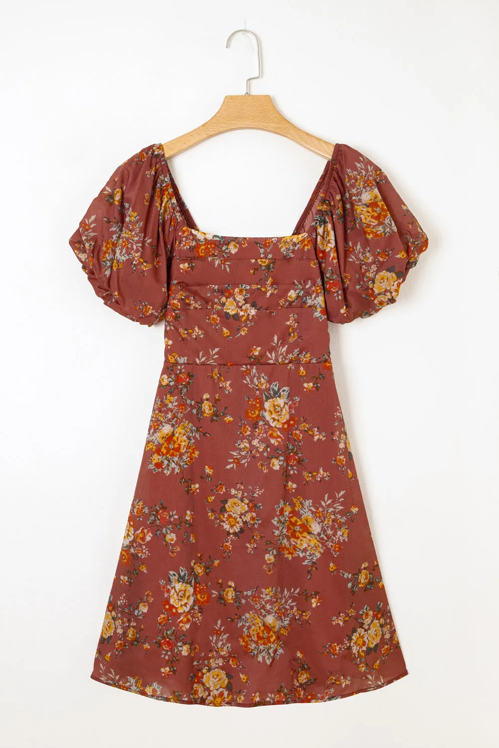 Floral Puff Sleeve Square Neck Knot Open Back Mini Dress sold by Beagle Boutique product image thumbnail 5